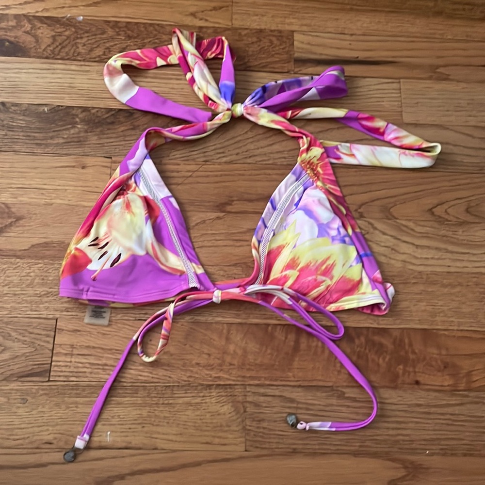 Triangle purple flower bikini top